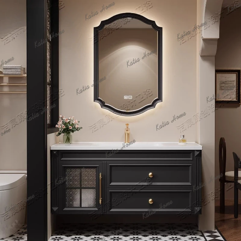 Home Bathroom Vanity Combo - YJ Toiletten-Waschbecken-Badezimmerschränke, schmale Heim-Make-up-Kommode, Badezimmerschränke, Retro-Holzmöbel,