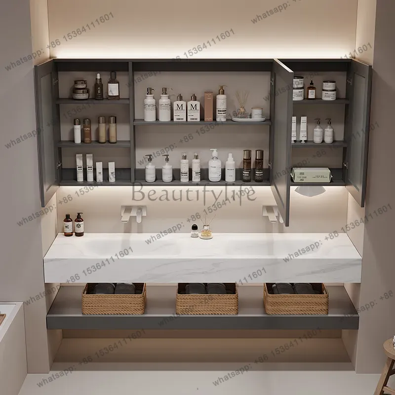 Home Bathroom Vanity Combo - LSSimple Luxuriöser Badezimmerschrank, Hochweiß, Moderner Hotel-Badezimmerschrank,