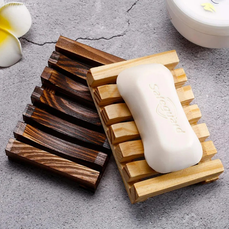 Home Essentials Bathroom Storage - Natürlicher Bambus-Seifenhalter, Holz-Abtropfgestell hält die Seife