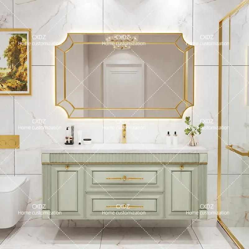 Home Bathroom Vanity Combo - Amerikanische Eichenholz-Waschtischplatte, nahtloses Waschbecken, Badezimmerschrank mit