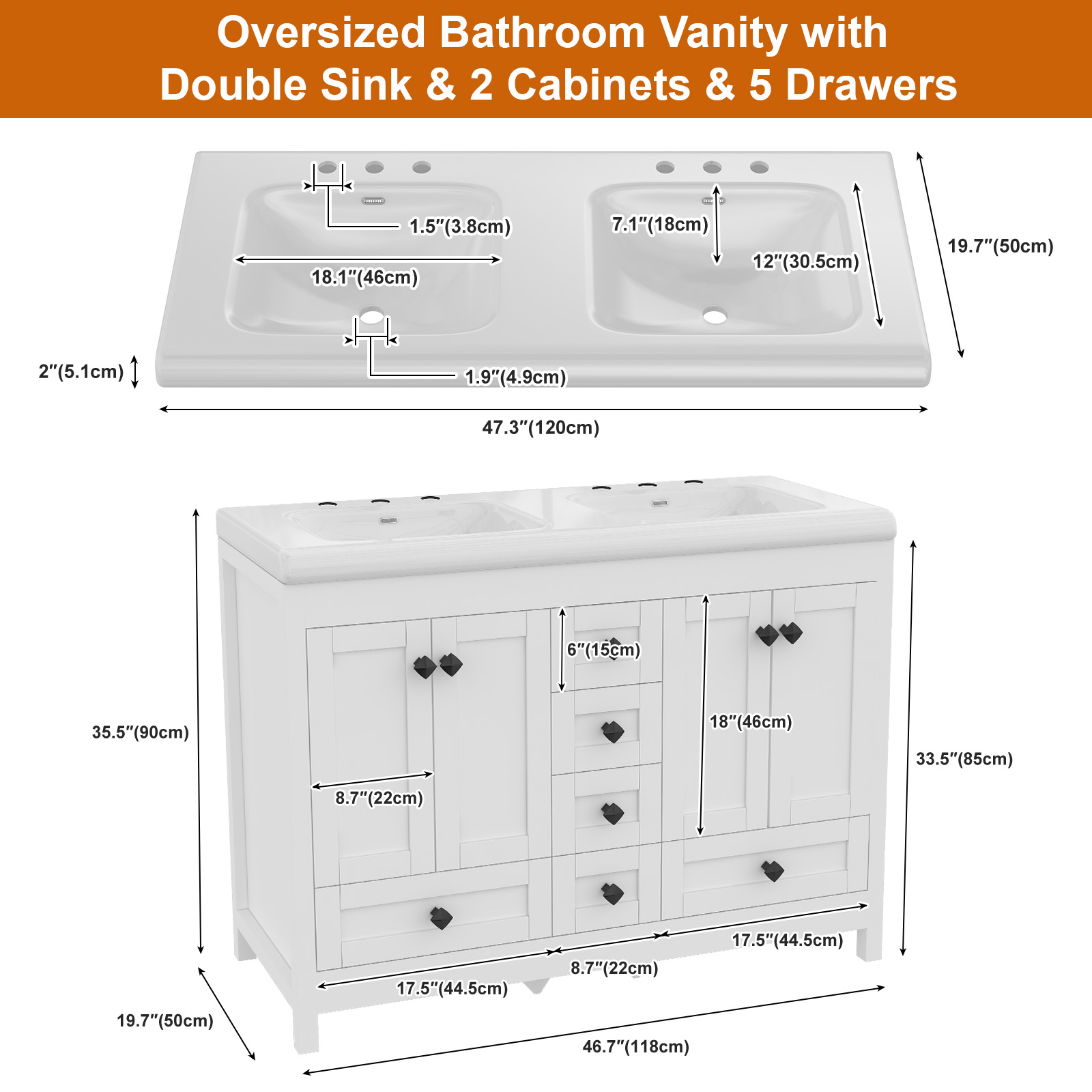47,3 Zoll großer weißer Badezi – Home Bathroom Vanity Combo Bewertung und Preis