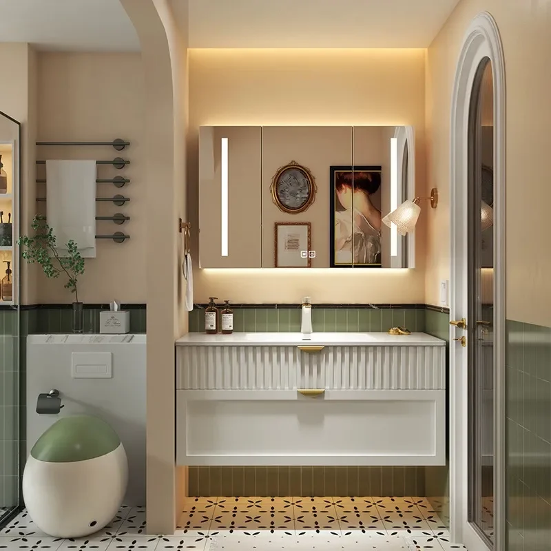 Cremefarbener Badezimmerschran – Home Bathroom Vanity Combo Bewertung und Preis